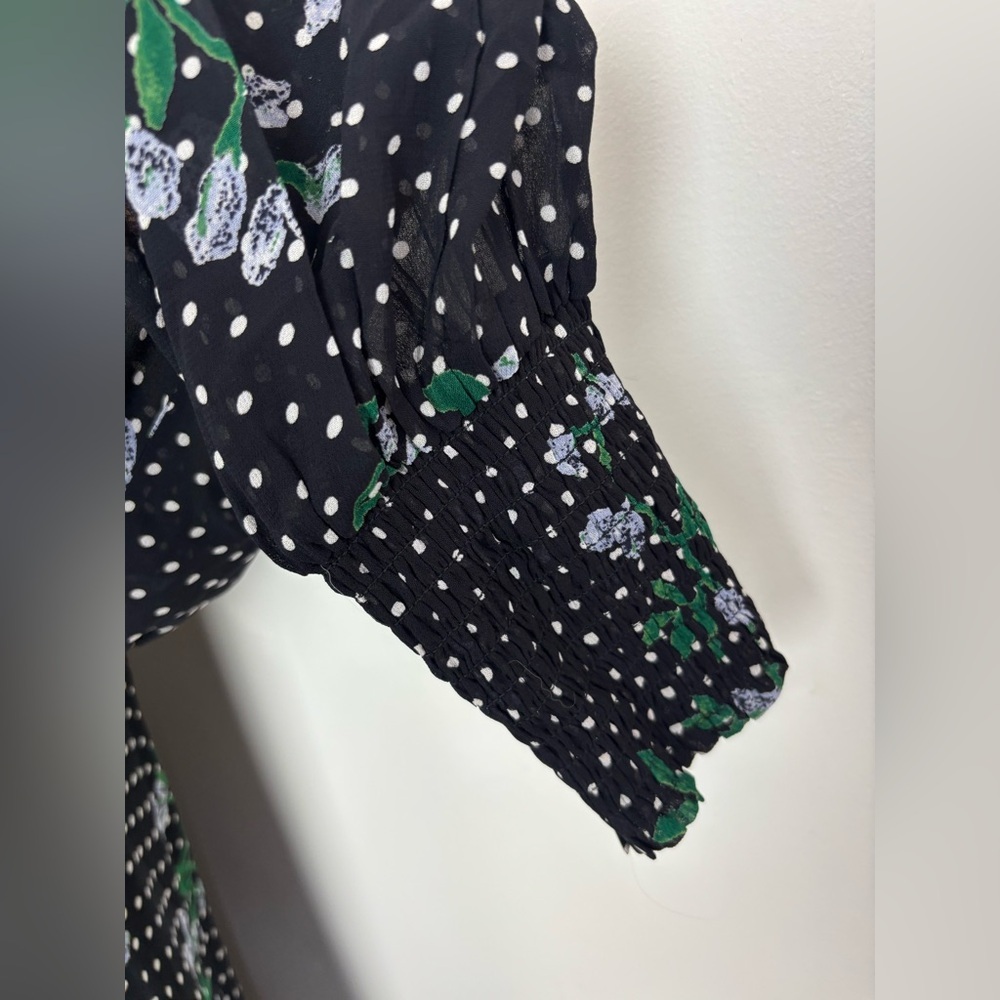 Ganni Rometty Georgette Polka Dot Floral Midi Dress Long Sleeve Black Size U.S 6 - Picture 5 of 16